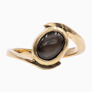 Vintage 18k Yellow Gold Star Black Sapphire Ring, 1970s