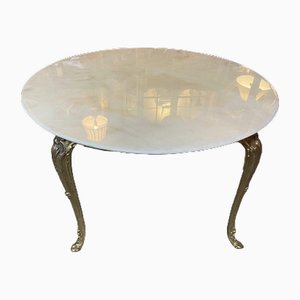 Brass and Onyx Round Coffee Table, 1950s