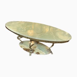 Italian Brass and Onyx Oval Coffee Table
