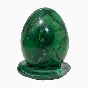 African Malachite Egg on Malachite Base, 1970s, Set of 2