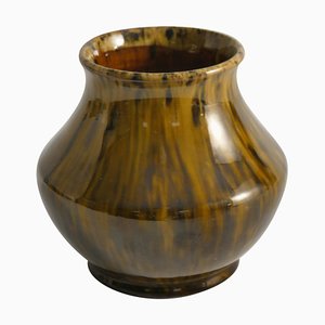 Modern Scandinavian Black and Olive Glazed Ceramic Vase from Nittsjö Keramik, 1960s