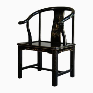 Single Chinese Black Lacquer Horse Shoe Chair