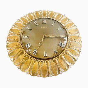 Mid-Century Richter Quartz Wall Clock Sunburst Gold Brass, 1950s