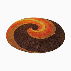 Large Mid-Century Modern Op Art Round Rya Rug attributed to Reichel, West Germany, 1970s