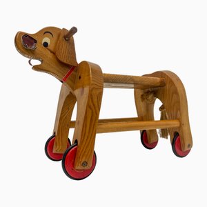 Vintage Wooden Childs Toy Dog on Wheels, 1960s