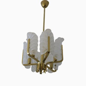 Brass & Glass Acanthus Leaf Chandelier by Carl Fagerlund for Orrefors, Sweden, 1960s
