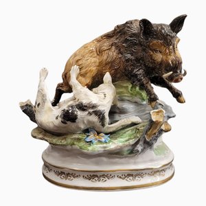 20th Century Porcelain Figure The Wild Boar Hunt Cerámicas Hispania, Manises, Valencia, Spain