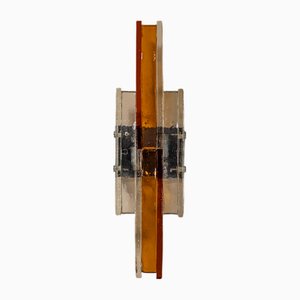 Lámpara de pared grande de cristal de Murano transparente y ámbar de Albano Poli para Poliarte, Italia, años 70