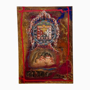 Tashi Norbu, tibetisches Thanka-Kunstwerk, 1990er, Öl auf Leinwand