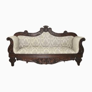 Antique Hand-Carved Walnut Sofa, 1800s