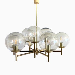 Large Chandelier in Brass with Smoked Glass Balls, 1970s