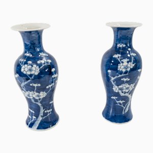 Antique Chinese Blue and White Garniture Vases with Prunus Branches, 1890s, Set of 2