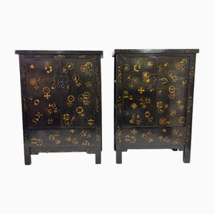 Chinese Black Lacquered Cabinets, 1960s, Set of 2