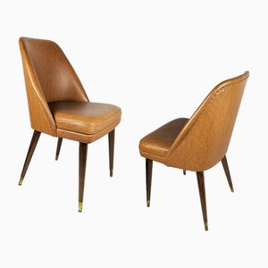 Brown Skai and Brass Chairs by Carlo Pagani for Cassina, 1956, Set of 2