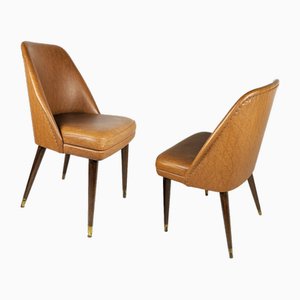 Sedie in skai marrone e ottone di Carlo Pagani per Cassina, 1956, set di 2