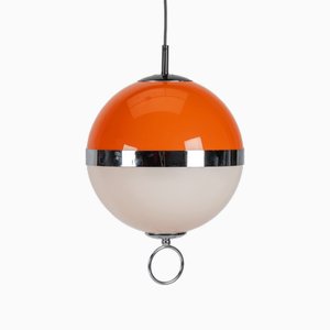 Space Age Orange Ball Sphere Pendant Lamp, 1970s