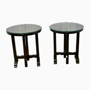 Round Carved Folding Side Tables, 1890s, Set of 2