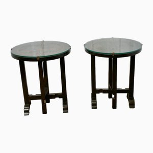 Tables d'Appoint Rondes Pliantes Sculptées, 1890s, Set de 2