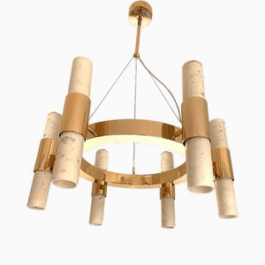 Double Carrara Marble Gold Ring Chandelier by Simoeng