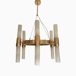 Gold Ring Chandelier with Gradient White Glass by Simoeng
