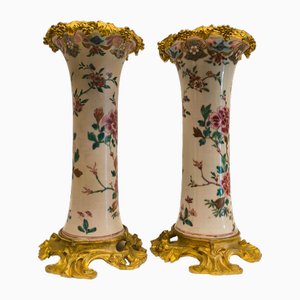 Chinese Porcelain Trumpet Vases from Compañía De Indias, Set of 2