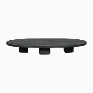 Low Mid-Century Oval Stained Black Wooden Coffee Table, 1960s
