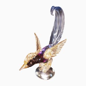 Mid-Century Murano Glass Paradise Bird with Gold Leaf by Alfredo Barbini for Salviati, 1950