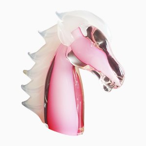 Pink Alabaster Murano Glass Horse Head by Archimede Seguso, 1950