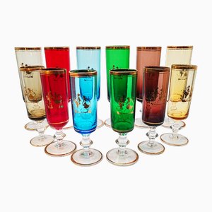 Vintage Glasses in Murano Glass with Gold Rim, 1950s, Set of 12