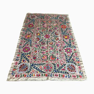 Vintage Bohemian Handmade Pure Silk Suzani Table Cover, 1980s