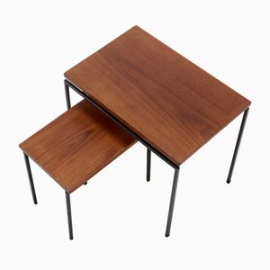 Vintage Dutch Steel and Teak Side Tables, 1960s, Set of 2