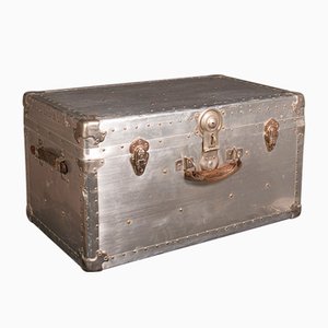 Antique Edwardian Continental Shipping Trunk in Aluminum, 1890s