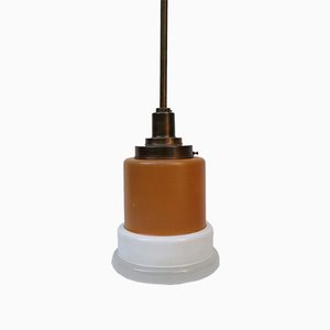 Lámpara colgante de vidrio y cobre de Philips, años 30