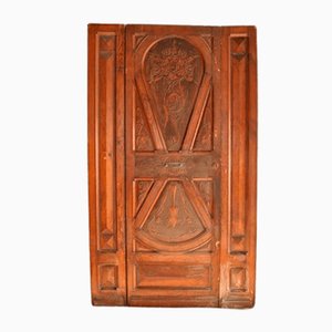 Antique Spanish Carved Wood Main Door with Floral and Plant Motifs, 19th Century