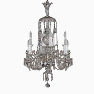 Large 10 Lights Chandelier with Glass Pendants and Necklaces, 1900s