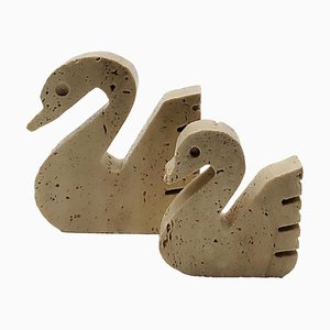 Travertine Marble Swans attributed Enzo Mari for F.Lli Mannelli, Italy, 1970s, Set of 2