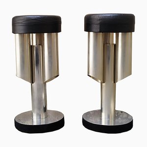 Tall Chrome and Leather Bar Stools, Italy, 1970s, Set of 2