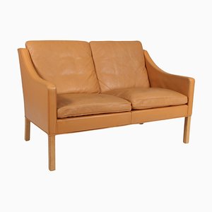2-Sitzer Sofa Modell 2208 aus Hellbraunem Leder, Børge Mogensen für Fredericia zugeschrieben