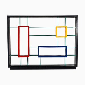 Postmodern Bookcase in Thick Glass and Lacquered Wood by Carlo Montini