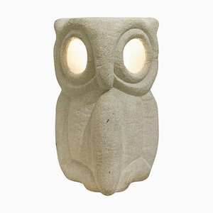 Mid-Century Modern Limestone Owl Desk Lamp attributed to Albert Tormos, France, 1970s