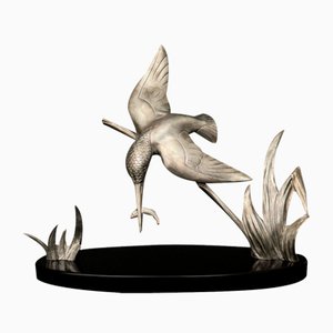 Silver Bronze Kingfisher in Flight Black Marble by Jacques Limousin