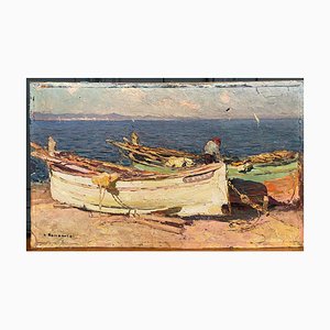 Louis Bonamici, Fishing Boats, Oil on Canvas, 20th Century