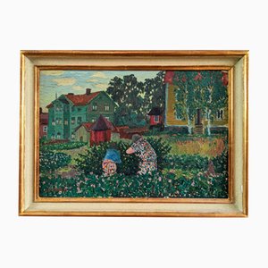 Summer Garden, 1950s, Oil Painting, Framed