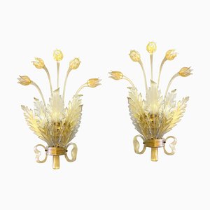 Vintage Lamps in Murano Glass with Gold Leaf, 1930s, Set of 2