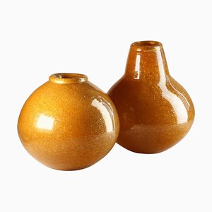 Vases in Pulegoso Di Murano, Mustard Color with Gold Leaf Edge by Livio Seguso for Bisazza, 1993