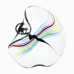 Scodella pesante in vetro di Murano con motivo arcobaleno e globo in vetro di Livio Seguso, anni '80