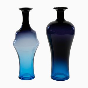 Vases en Verre Cobalt Aquamarine Shaded Vases attribués à Paolo Venini pour Veart, 1960s, Set de 2
