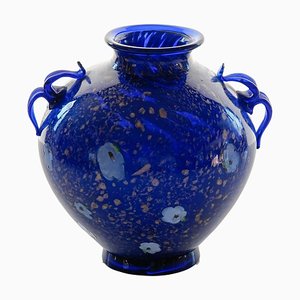 Jarrón de vidrio azul cobalto de Fratelli Toso, años 50