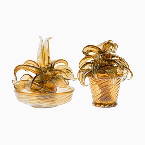 Cactus in Iridescent Smoke Vamsa attributed to Napoleone Martinuzzi Murano, 1930s, Set of 2