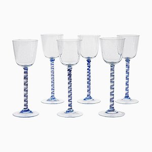 Cobalto and Pulegoso Murano Glass with Twisted Stems from Cenedese, 1950s, Set of 6